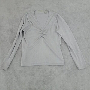 Kate Hill Women's M Metallic Knit Ruched V-Neckline Long Sleeve Top 28CT